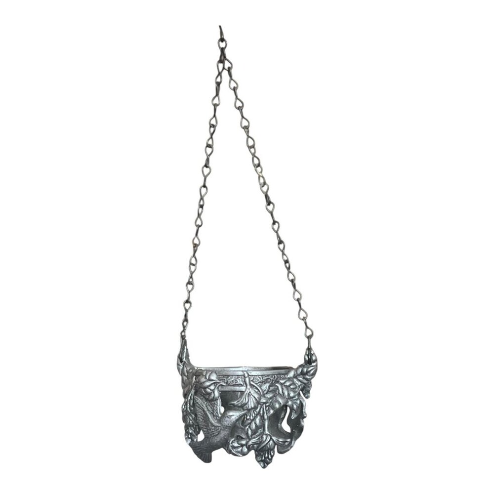 Vintage 1995 Carson Pewter Hanging Candle Holder With Hummingbird & Floral Desig